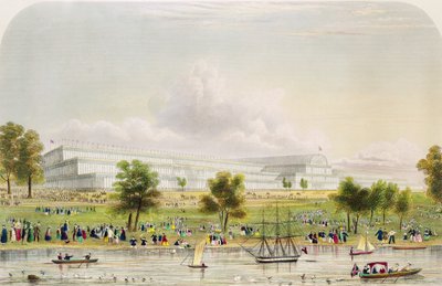 Vista esterna della Grande Esposizione di tutte le Nazioni, dalla Serpentine, pub. da Reed e Co. 1851 da English School